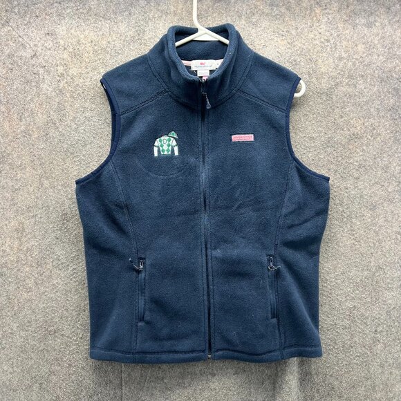 Vineyard Vines Vest Women Medium Blue Navy Full Zip Embroidered Logo Fleece - Picture 1 of 10